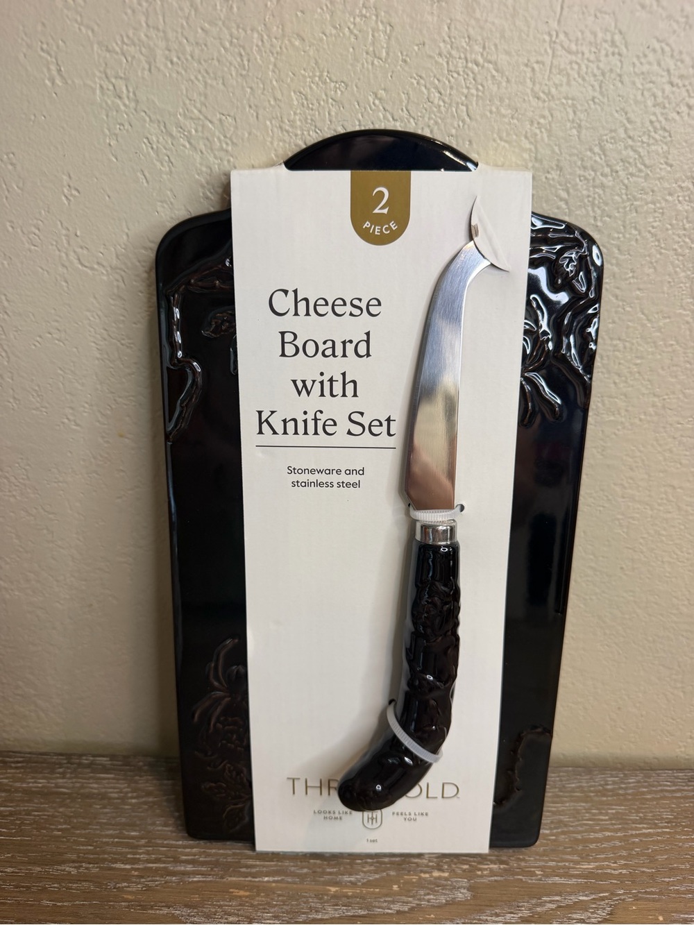 Threshold Espresso Stoneware Cheese Board and Knife Set Gothic Spider Floral 2pc